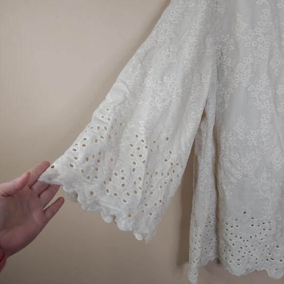 JOHN MARK Artsy Boho Embroidered Long Loose Velvet Eyelet Top Cream Size 2X - Picture 4 of 10